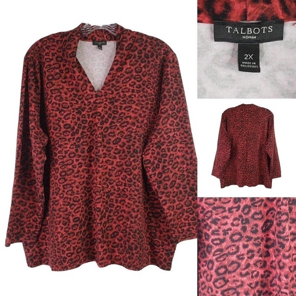 Talbots Tunic Top Plus Size 2X Womens Long Sleeve Blouse Red Printed Popover - Picture 1 of 8